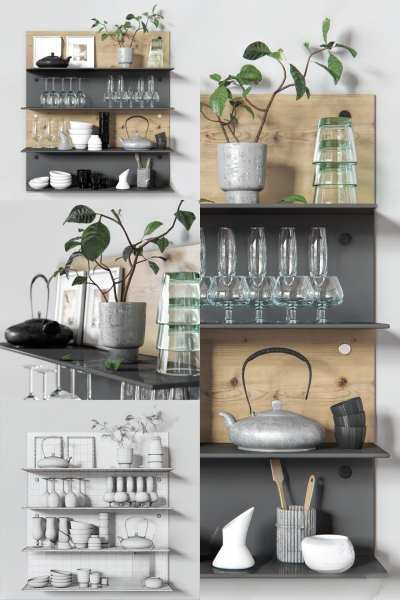 厨房用品酒杯盘子餐具茶具茶壶3D模型下载